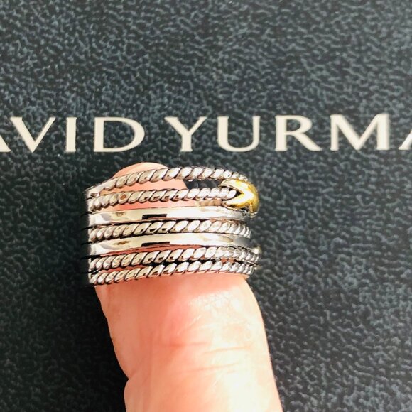 David Yurman Double X Crossover Ring with 18K Gold Size 8 DY Pouch Included - Picture 15 of 15